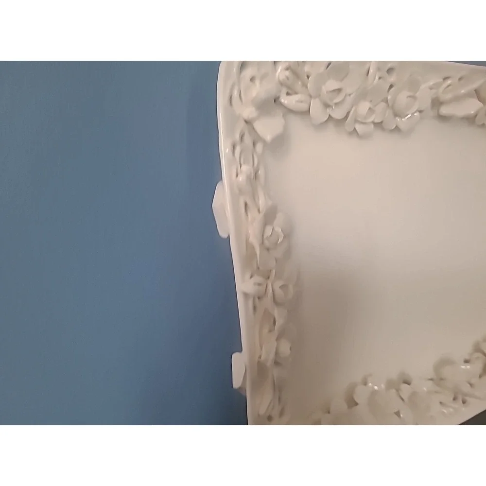 Rosalie Peppertree Tabletops Fine Porcelain Ivory Floral Platter Roses Butterfly